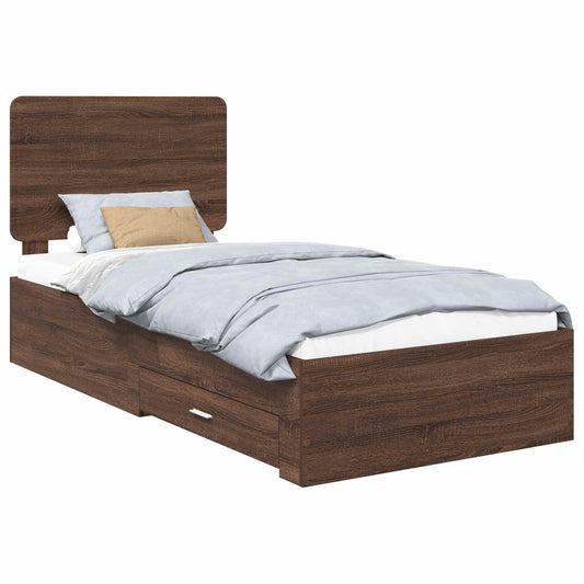 Bed Frame with Drawer Brown Oak 75 x 190 cm Engineered Wood