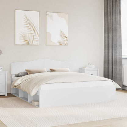 Bed Frame with Headboard White 200 x 200 cm Solid Pine Wood