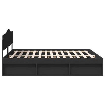 Bed Frame with Headboard Black 200 x 200 cm Solid Pine Wood