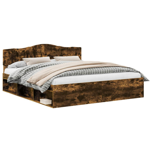 Bed Frame Smoked Oak 200 x 200 cm Solid Pine Wood