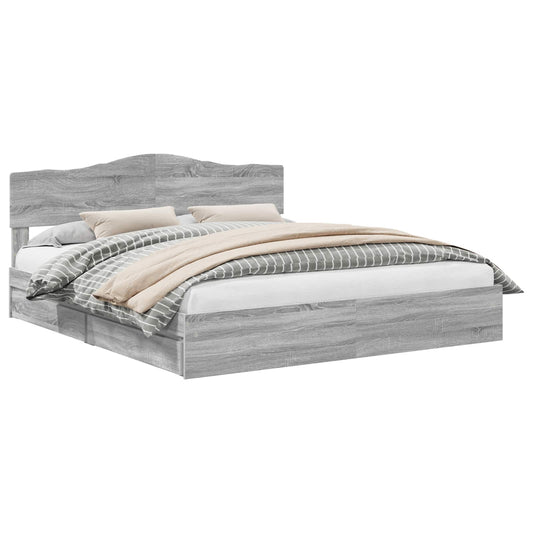 Bed Frame Grey Sonoma 180 x 200 cm Solid Pine Wood