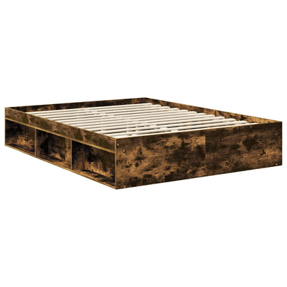 Bed Frame Smoked Oak 150 x 200 cm Solid Pine Wood