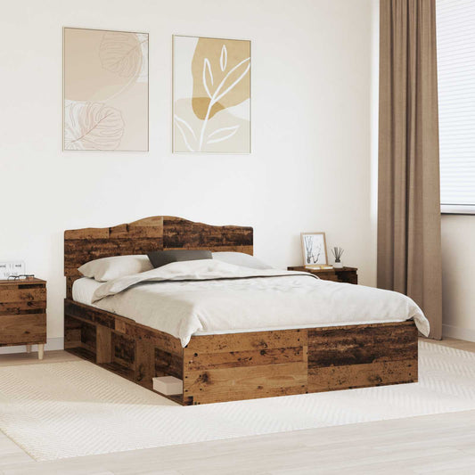Bed Frame with Headboard Old Wood 150 x 200 cm Solid Pine Wood