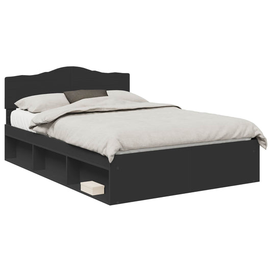 Bed Frame with Headboard Black 140 x 200 cm Solid Pine Wood