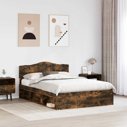 Bed Frame Smoked Oak 140 x 200 cm Solid Pine Wood