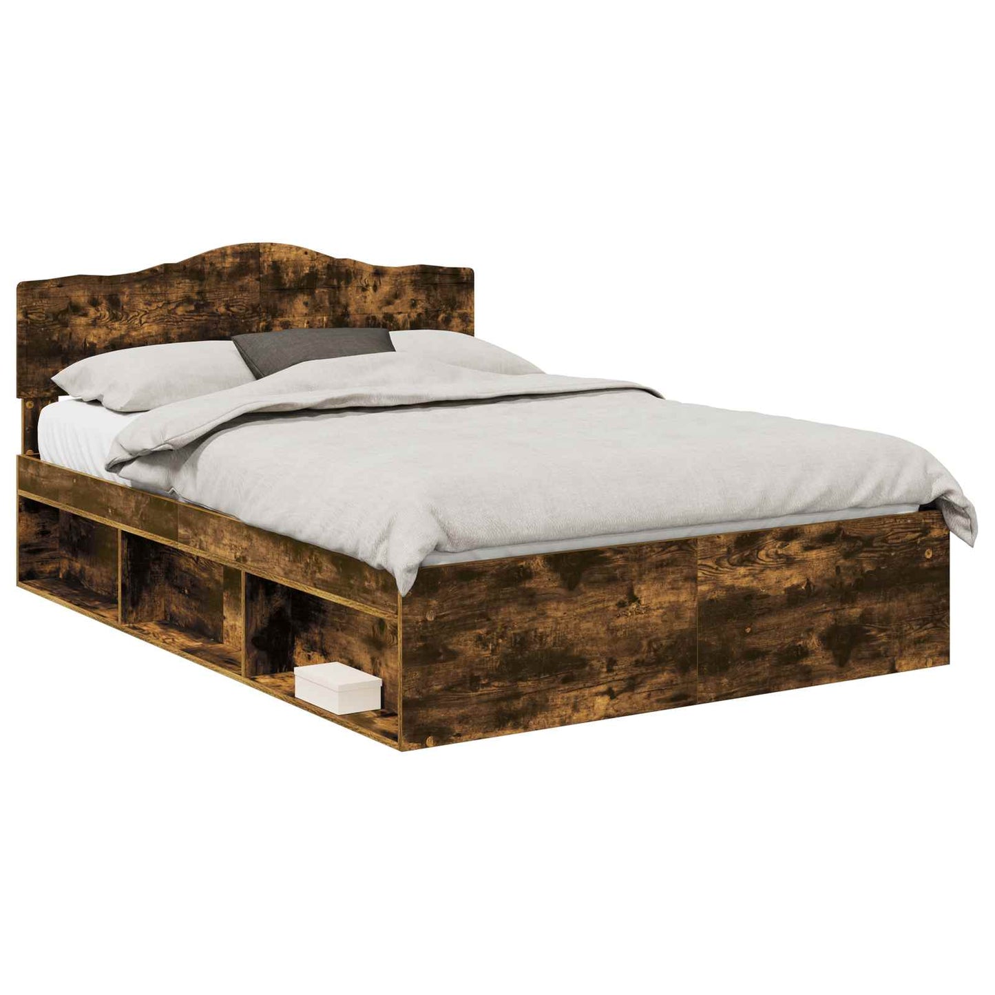 Bed Frame Smoked Oak 140 x 200 cm Solid Pine Wood