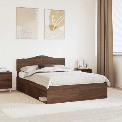 Bed Frame with Headboard Brown Oak 140 x 200 cm Solid Pine Wood