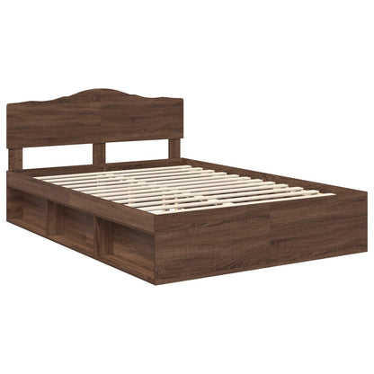 Bed Frame with Headboard Brown Oak 140 x 200 cm Solid Pine Wood