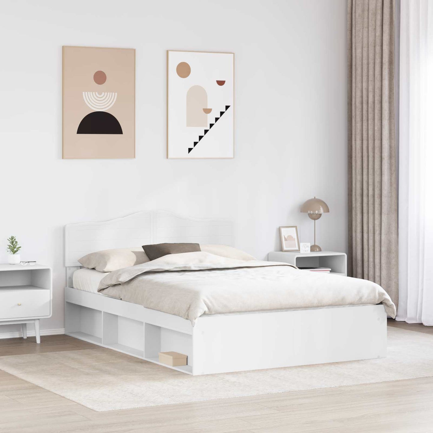 Bed Frame with Headboard White 140 x 190 cm Solid Pine Wood