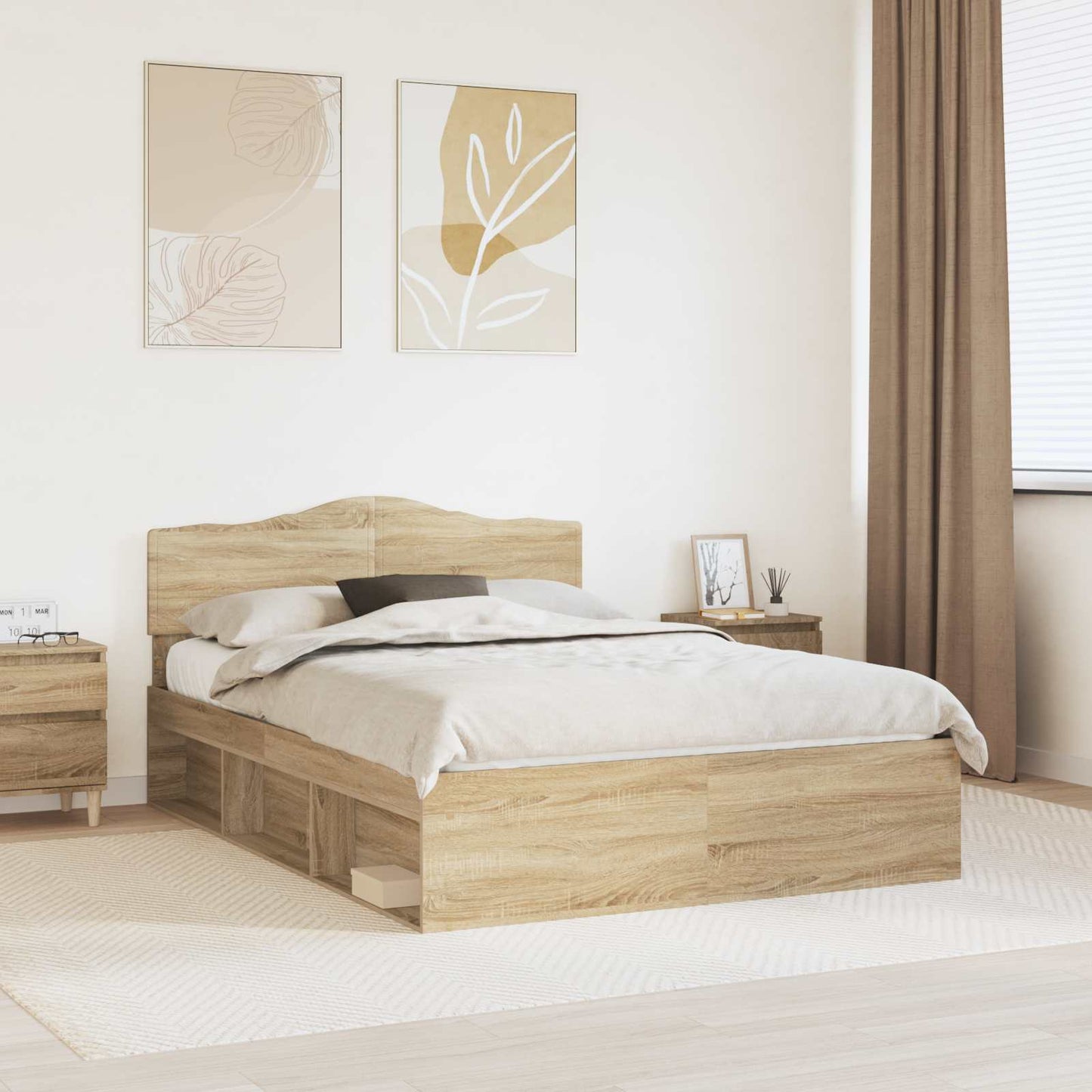 Bed Frame with Headboard Sonoma 140 x 190 cm Solid Pine Wood
