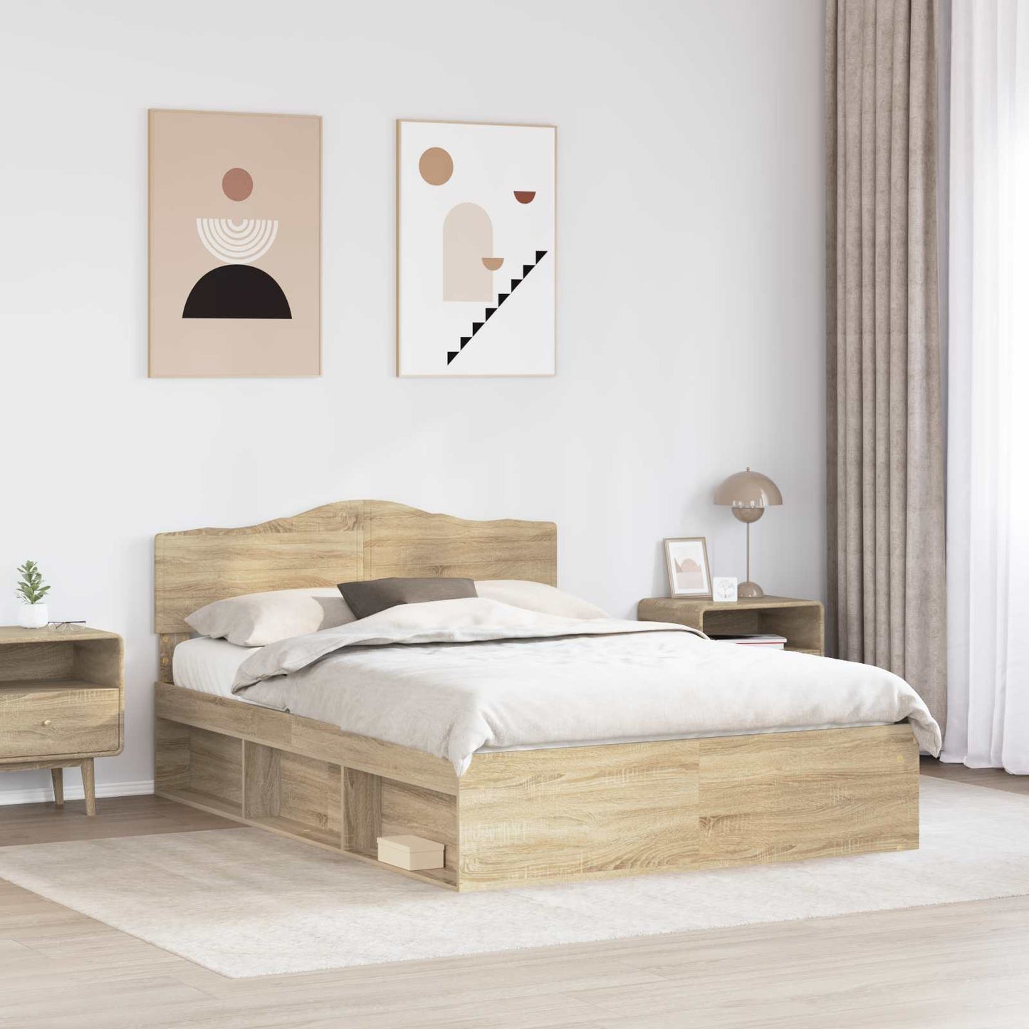 Bed Frame with Headboard Sonoma 140 x 190 cm Solid Pine Wood