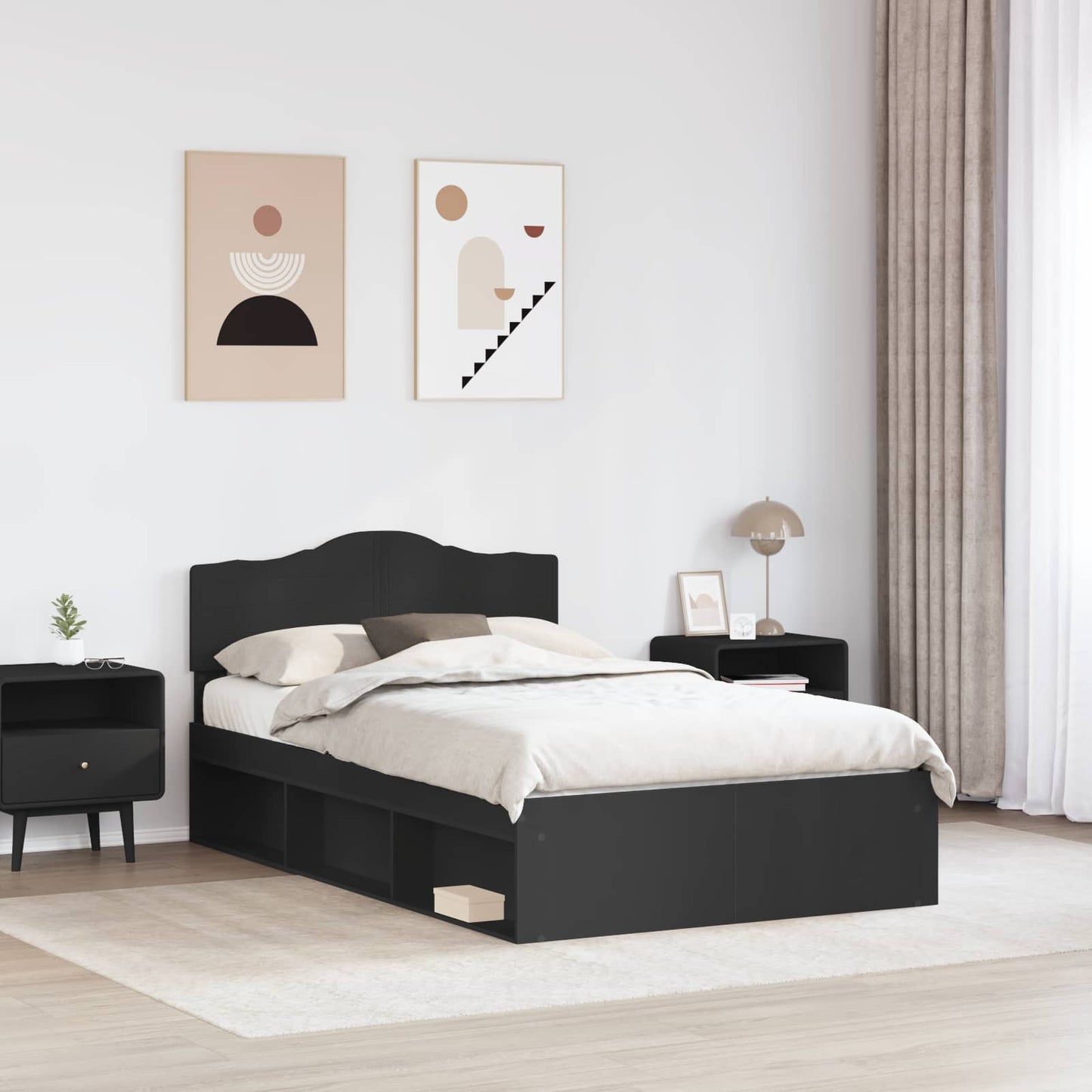Bed Frame with Headboard Black 135 x 190 cm Solid Pine Wood