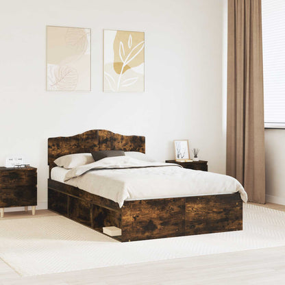 Bed Frame Smoked Oak 135 x 190 cm Solid Pine Wood