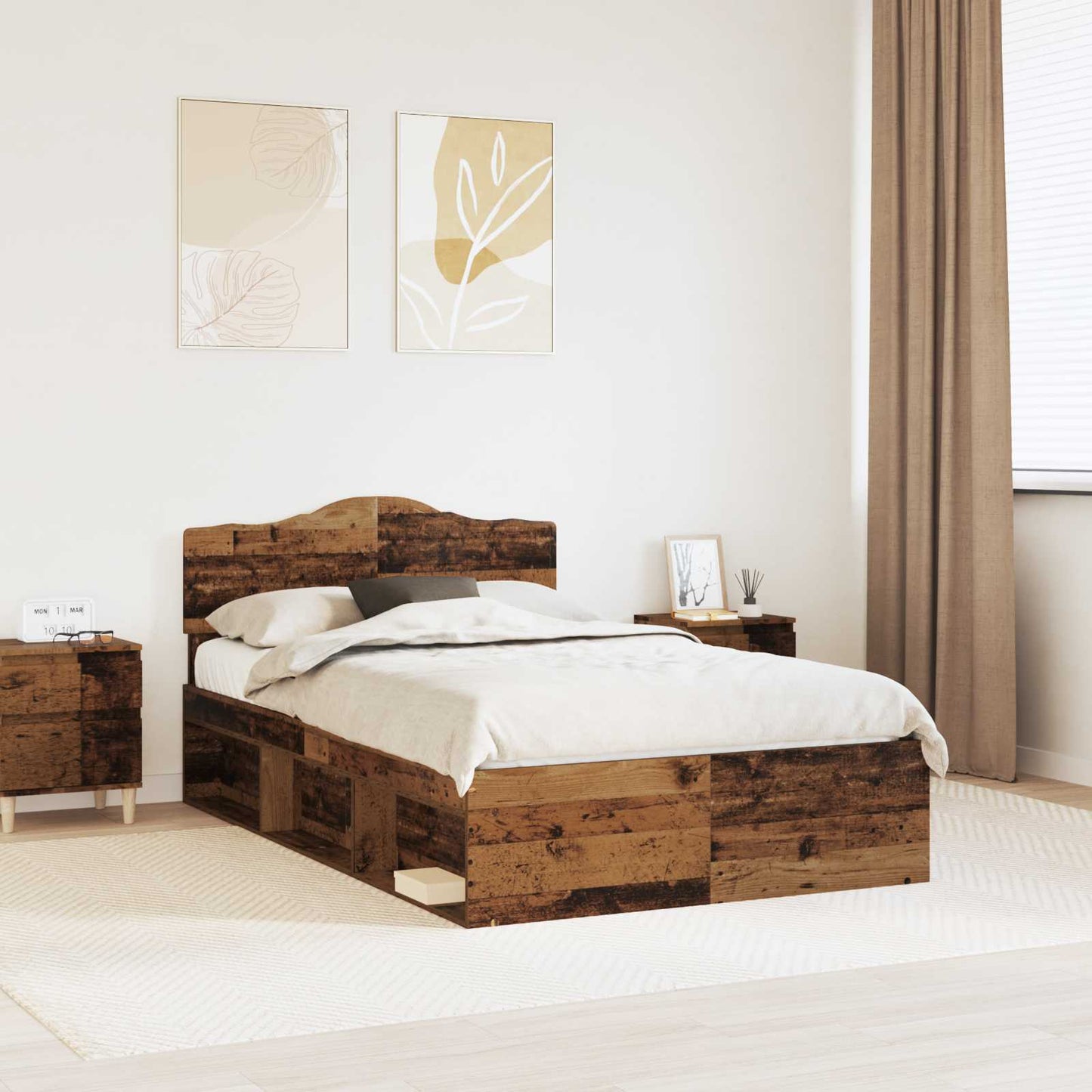 Bed Frame with Headboard Old Wood 135 x 190 cm Solid Pine Wood
