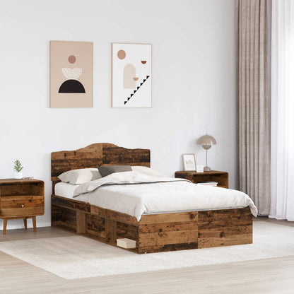 Bed Frame with Headboard Old Wood 135 x 190 cm Solid Pine Wood