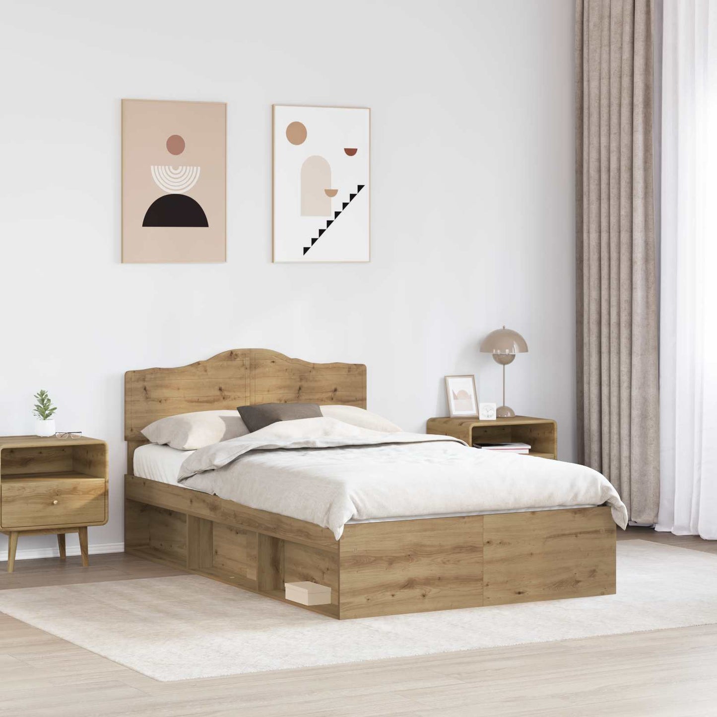 Bed Frame Artisian Oak 135 x 190 cm Solid Pine Wood