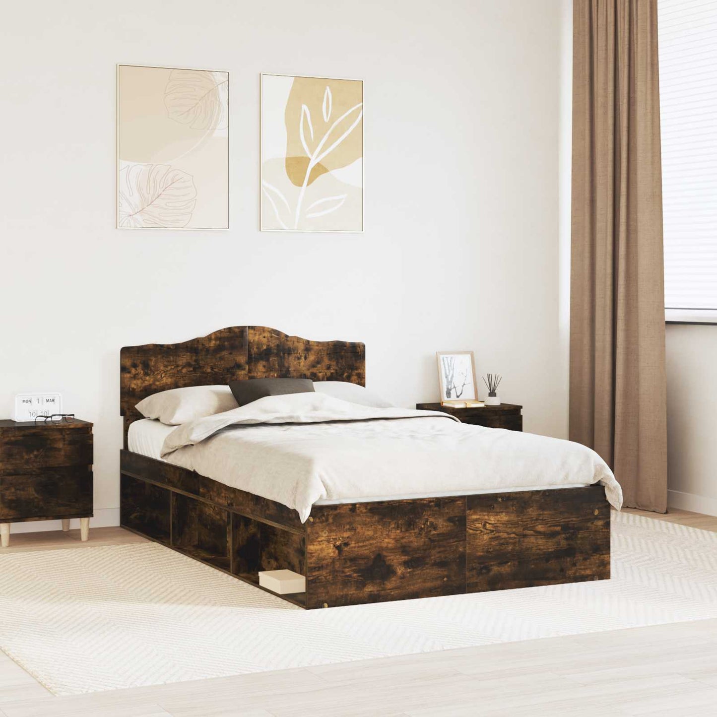 Bed Frame Smoked Oak 120 x 200 cm Solid Pine Wood