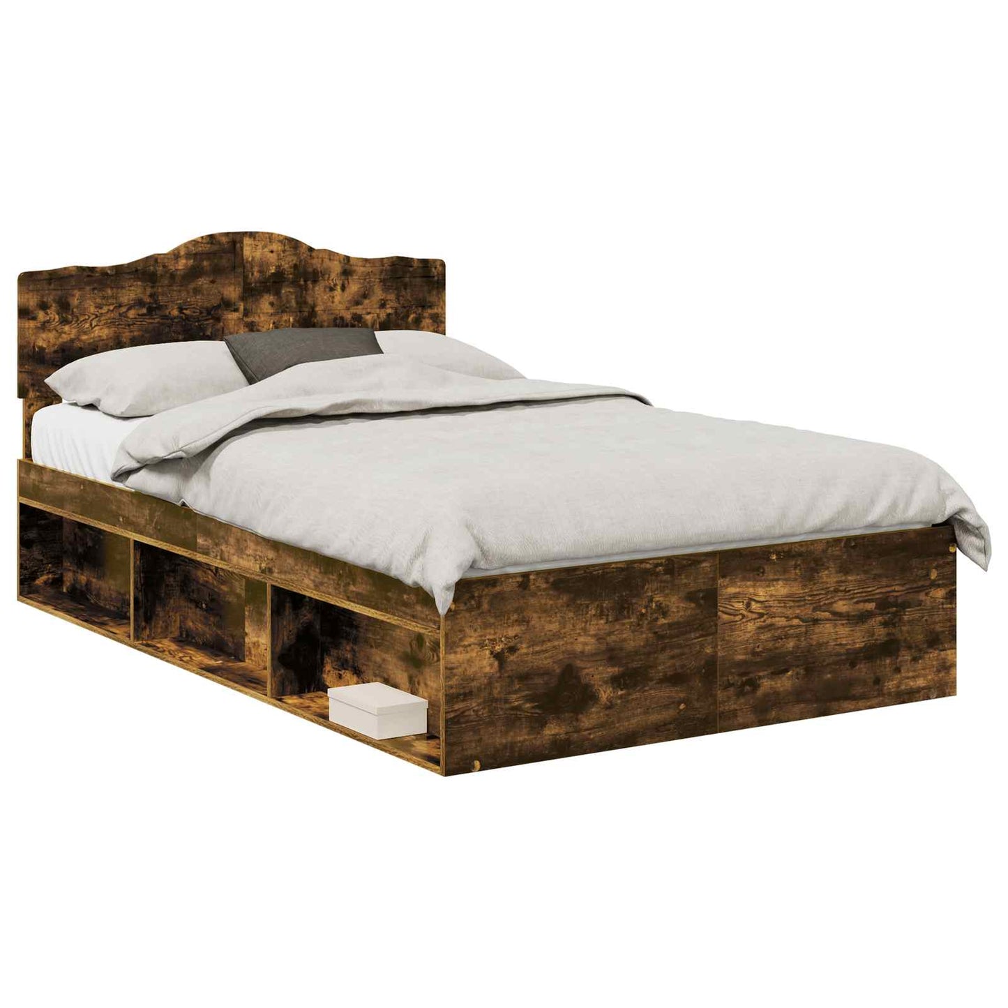 Bed Frame Smoked Oak 120 x 190 cm Solid Pine Wood