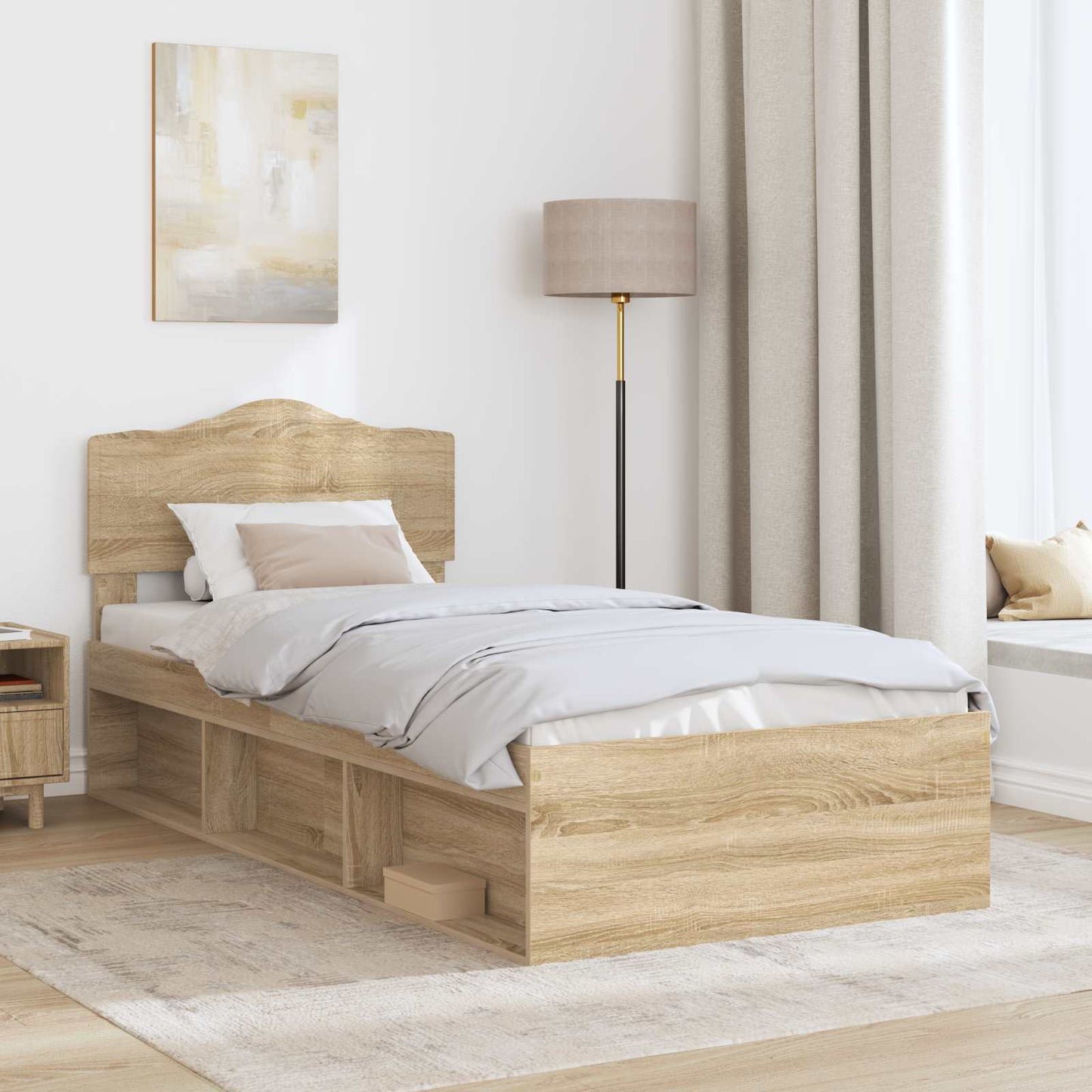 Bed Frame with Headboard Sonoma 100 x 200 cm Solid Pine Wood