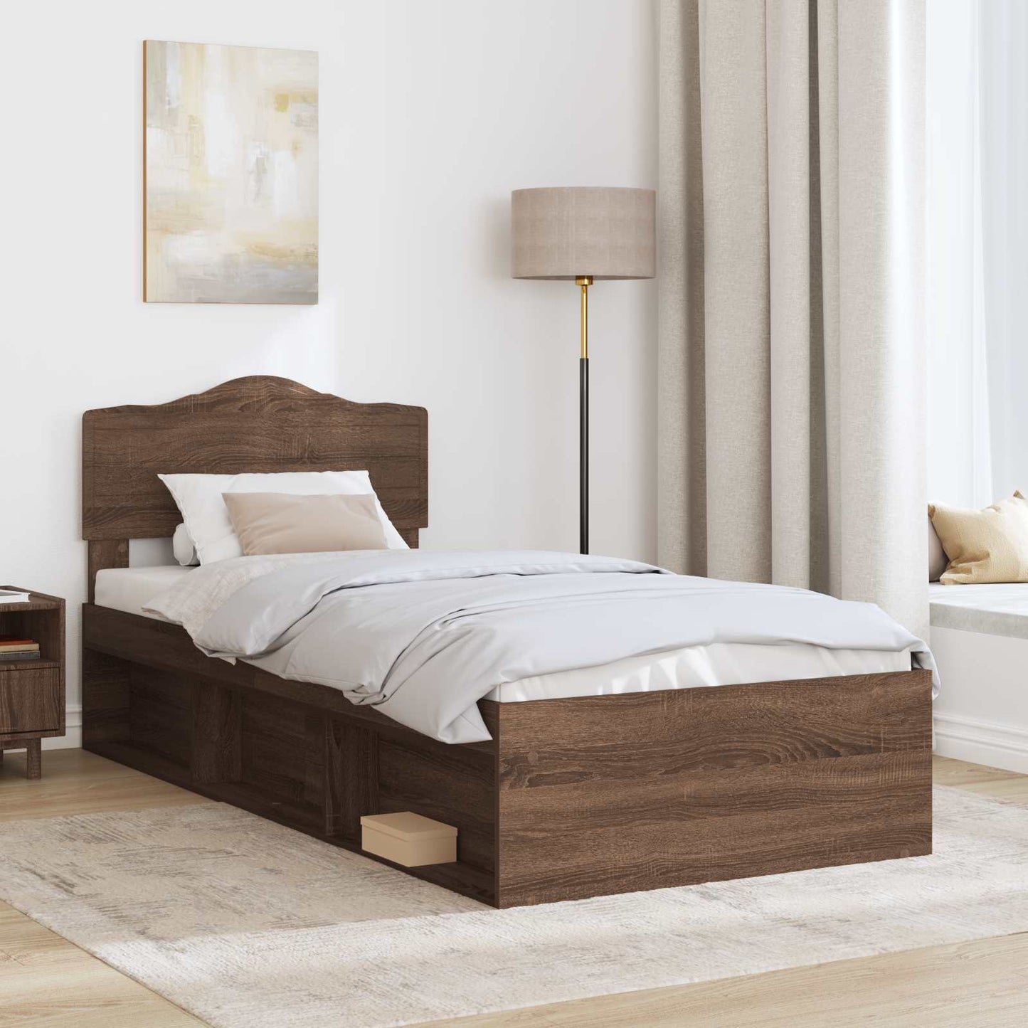 Bed Frame with Headboard Brown Oak 100 x 200 cm Solid Pine Wood