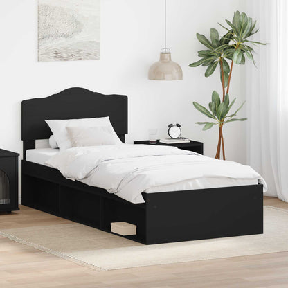 Bed Frame with Headboard Black 90 x 200 cm Solid Pine Wood