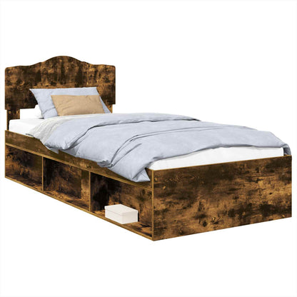 Bed Frame with Headboard Smoked Oak 90 x 200 cm Solid Pine Wood