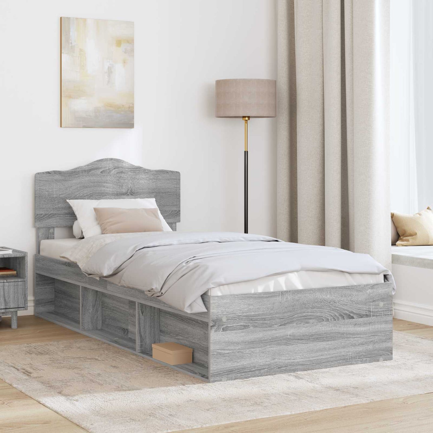 Bed Frame Grey Sonoma 90 x 200 cm Solid Pine Wood