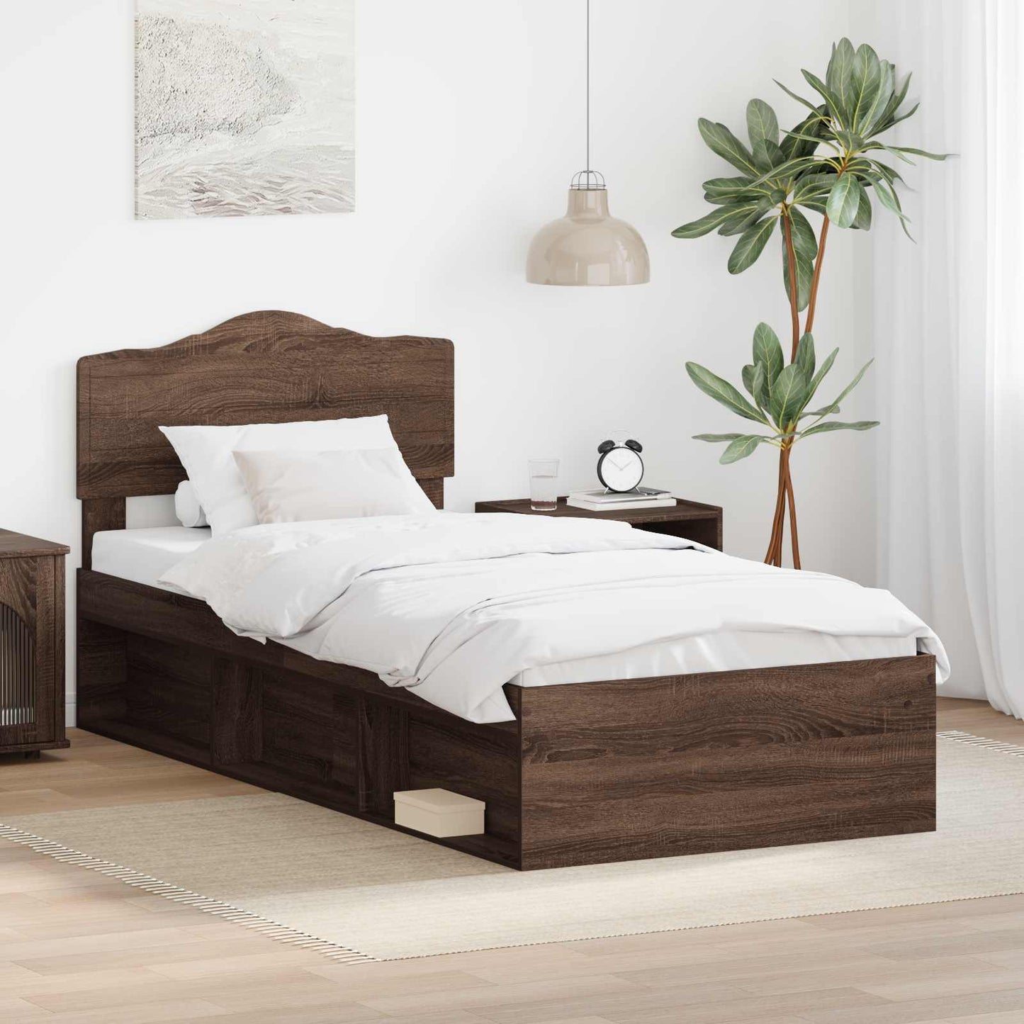 Bed Frame with Headboard Brown Oak 90 x 200 cm Solid Pine Wood