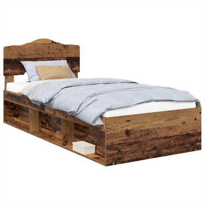 Bed Frame with Headboard Old Wood 90 x 200 cm Solid Pine Wood