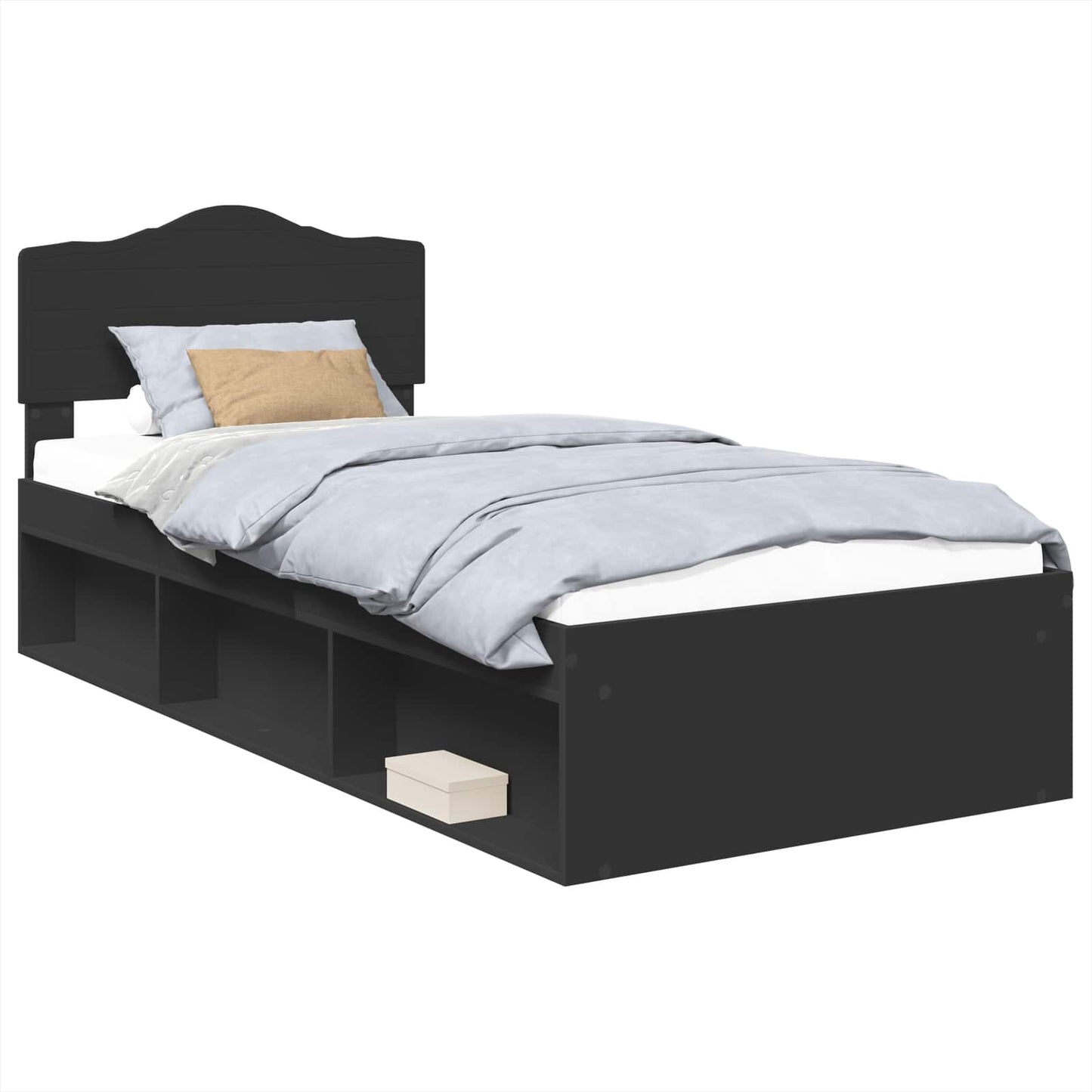 Bed Frame with Headboard Black 90 x 190 cm Solid Pine Wood