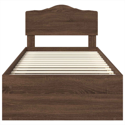 Bed Frame with Headboard Brown Oak 90 x 190 cm Solid Pine Wood