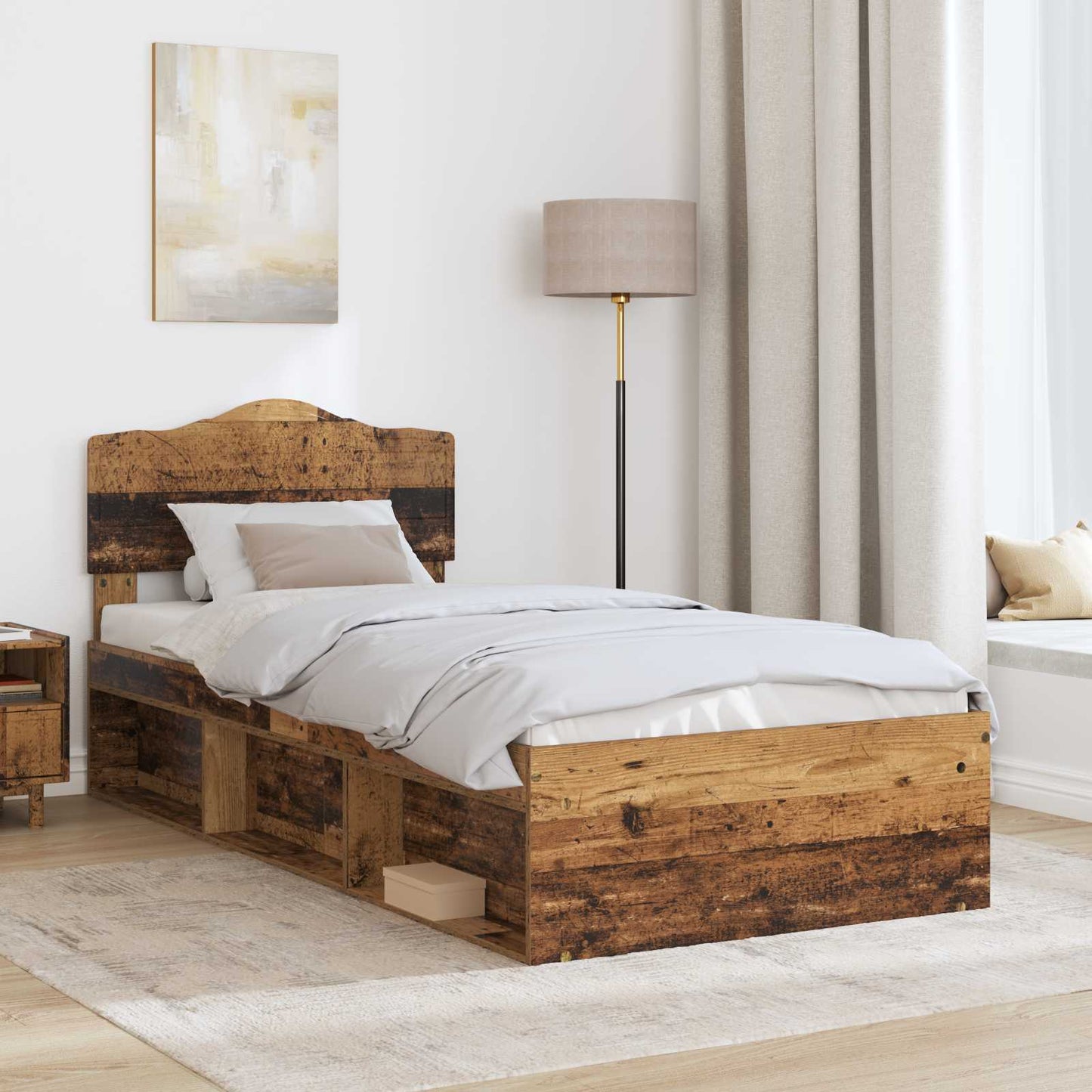 Bed Frame with Headboard Old Wood 90 x 190 cm Solid Pine Wood