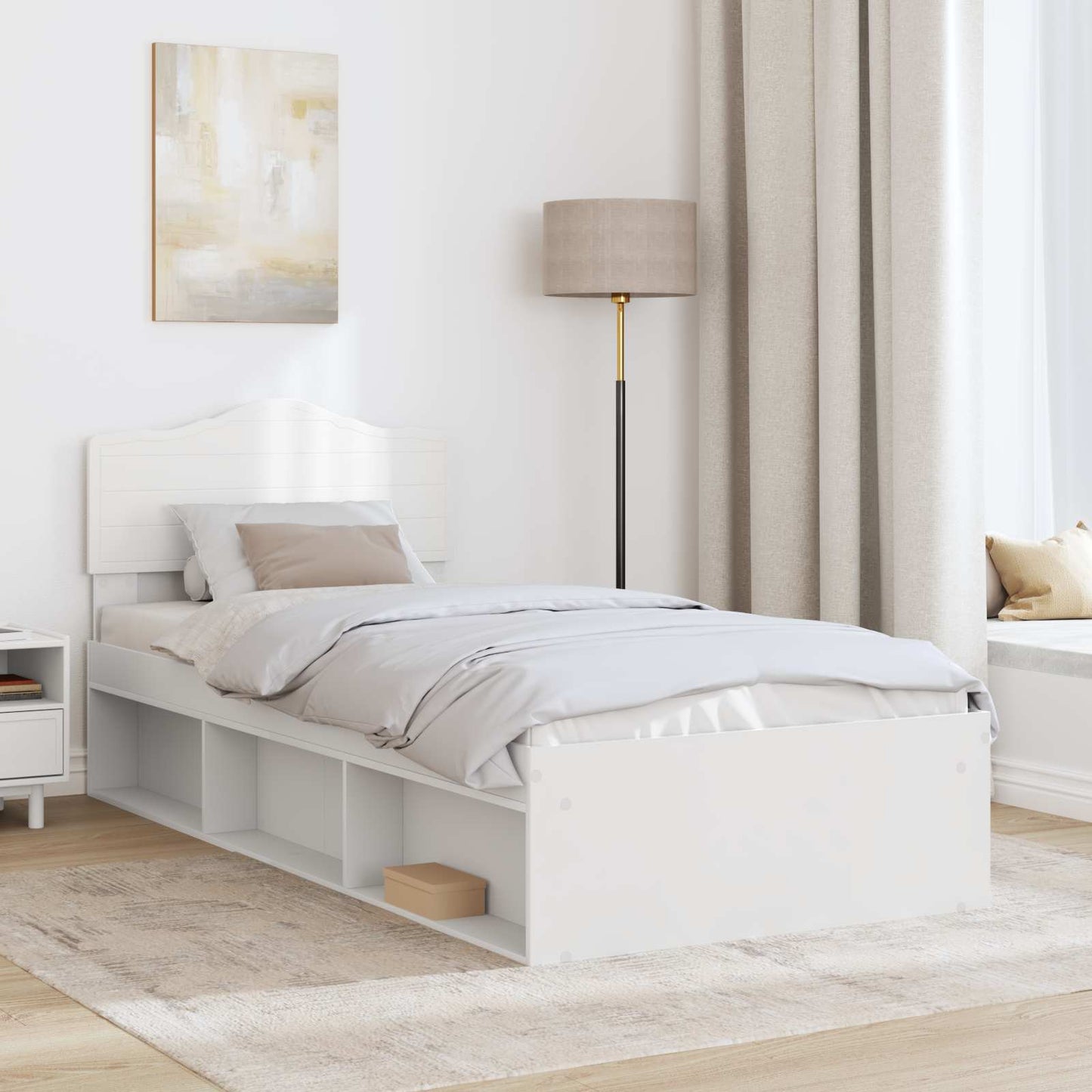 Bed Frame with Headboard White 75 x 190 cm Solid Pine Wood
