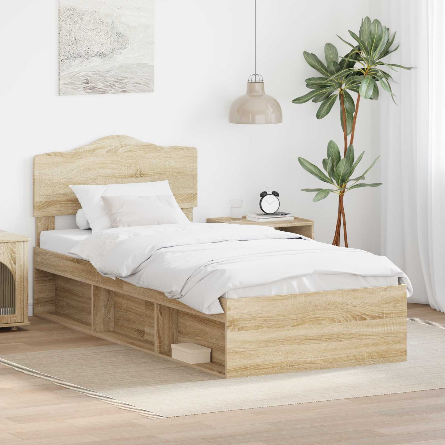 Bed Frame with Headboard Sonoma Oak 75 x 190 cm Solid Pine Wood