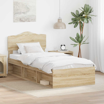Bed Frame with Headboard Sonoma Oak 75 x 190 cm Solid Pine Wood