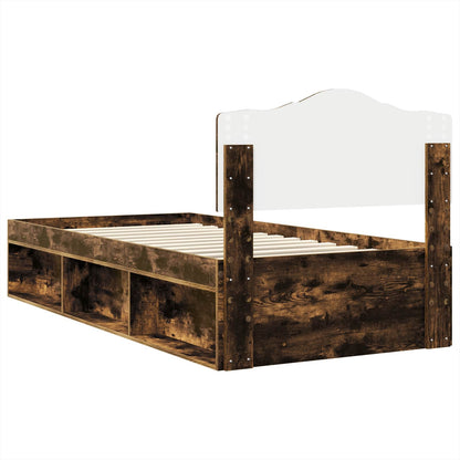 Bed Frame with Headboard Smoked Oak 75 x 190 cm Solid Pine Wood