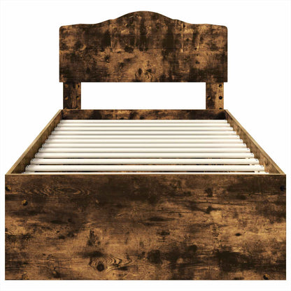 Bed Frame with Headboard Smoked Oak 75 x 190 cm Solid Pine Wood