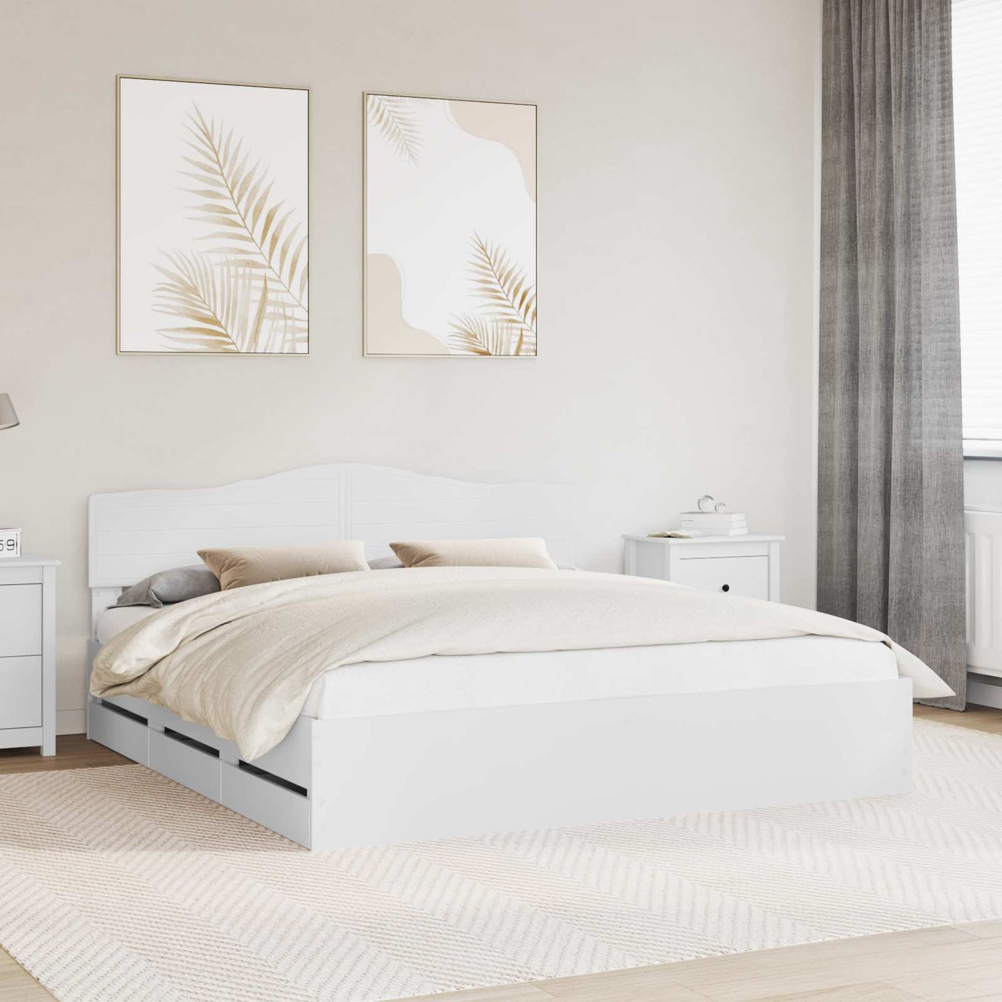 Bed Frame with Drawer White 200 x 200 cm Engineer Wood