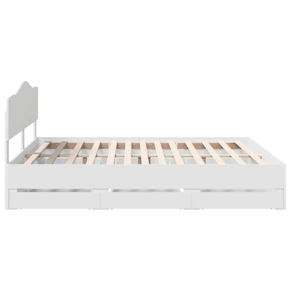 Bed Frame with Drawer White 200 x 200 cm Engineer Wood