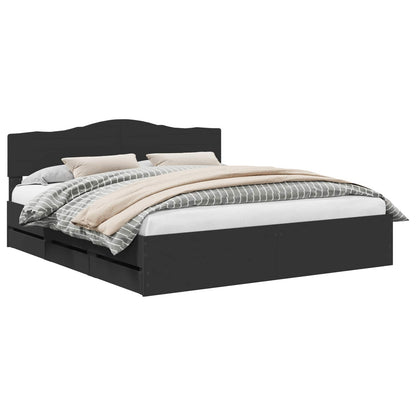 Bed Frame with Drawer Black 200 x 200 cm Engineer Wood