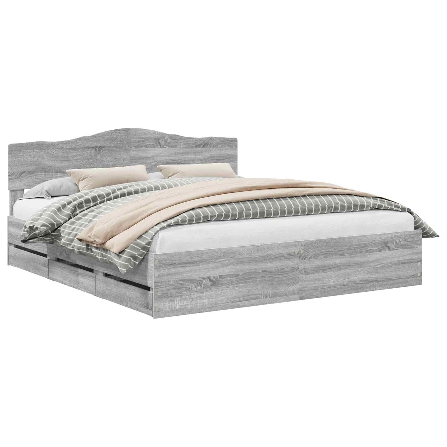 Bed Frame with Drawer Grey Sonoma 200 x 200 cm Engineer Wood