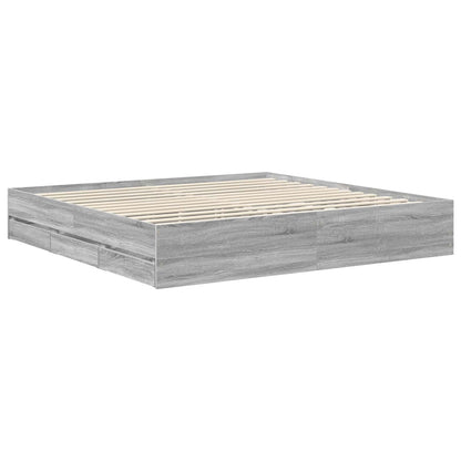 Bed Frame with Drawer Grey Sonoma 200 x 200 cm Engineer Wood