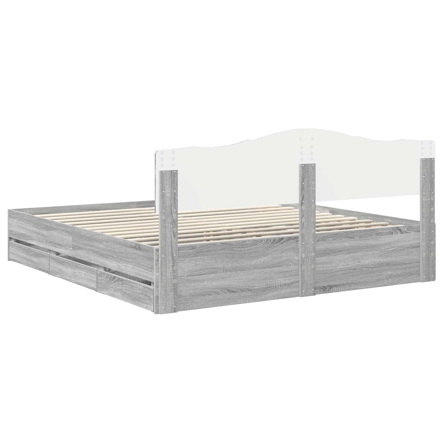 Bed Frame with Drawer Grey Sonoma 200 x 200 cm Engineer Wood