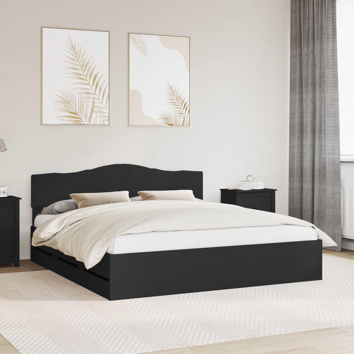Bed Frame with Drawer Black 180 x 200 cm Engineer Wood