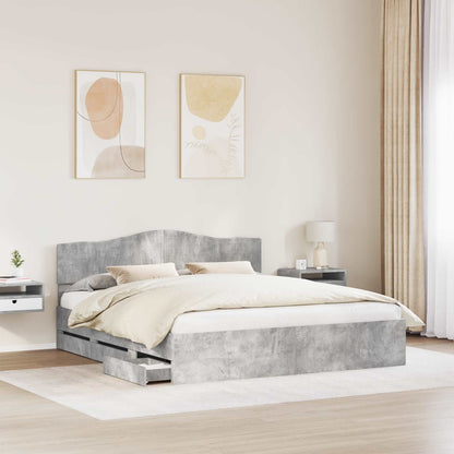 Bed Frame with Drawer Concrete Grey 180 x 200 cm Engineer Wood