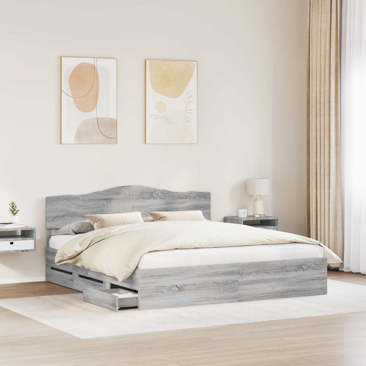 Bed Frame with Drawer Grey Sonoma 180 x 200 cm Engineer Wood