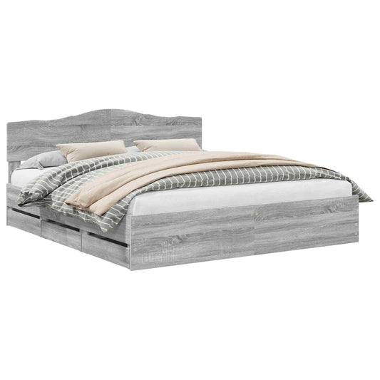 Bed Frame with Drawer Grey Sonoma 180 x 200 cm Engineer Wood