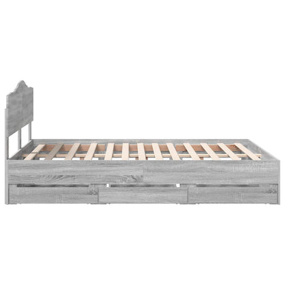 Bed Frame with Drawer Grey Sonoma 160 x 200 cm Engineer Wood
