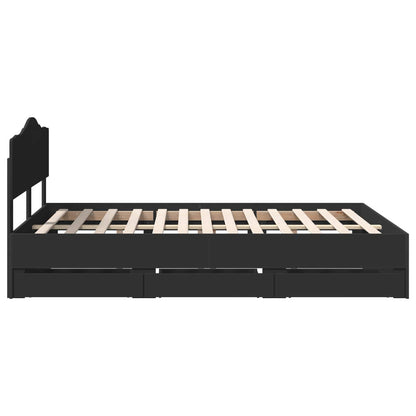 Bed Frame with Drawer Black 140 x 200 cm Engineer Wood