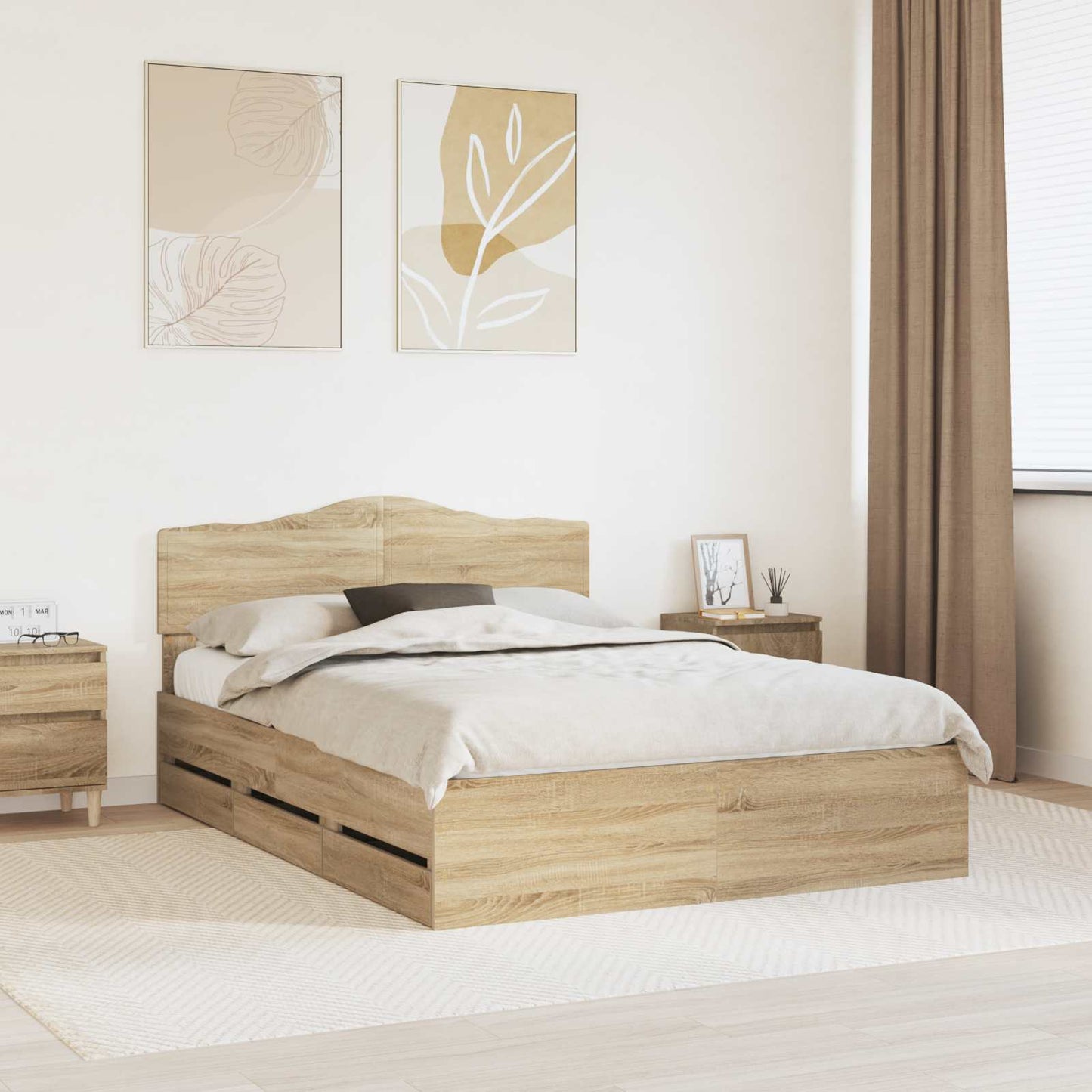 Bed Frame with Drawer Sonoma Oak 140 x 200 cm Engineer Wood